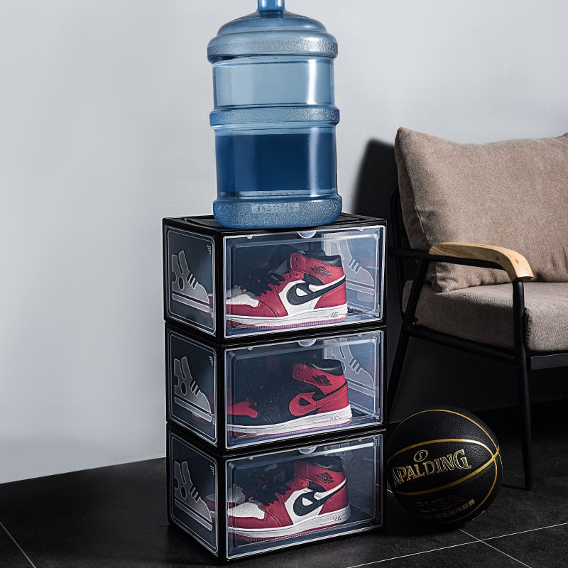 Sneakers Display Storage Boxes 2 Pack Stackable Cabinet For High-Tops Dustproof Shoe Storage Rack Organizer