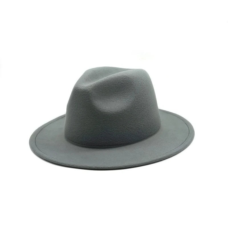 Autumn Winter Women's Felt Fedora - Vintage British Style, Big Brim, White Jazz Cap, 56 - 58cm - KME means the very best