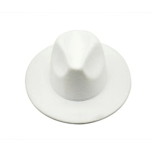 Autumn Winter Women's Felt Fedora - Vintage British Style, Big Brim, White Jazz Cap, 56 - 58cm - KME means the very best