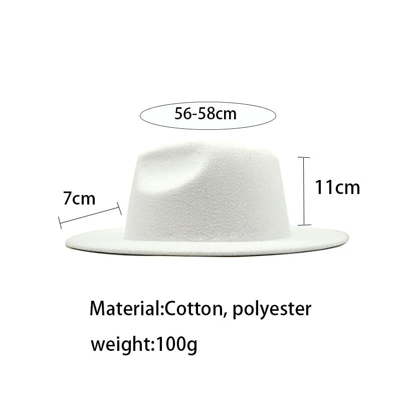 Autumn Winter Women's Felt Fedora - Vintage British Style, Big Brim, White Jazz Cap, 56 - 58cm - KME means the very best