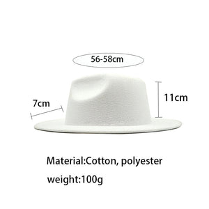 Autumn Winter Women's Felt Fedora - Vintage British Style, Big Brim, White Jazz Cap, 56 - 58cm - KME means the very best