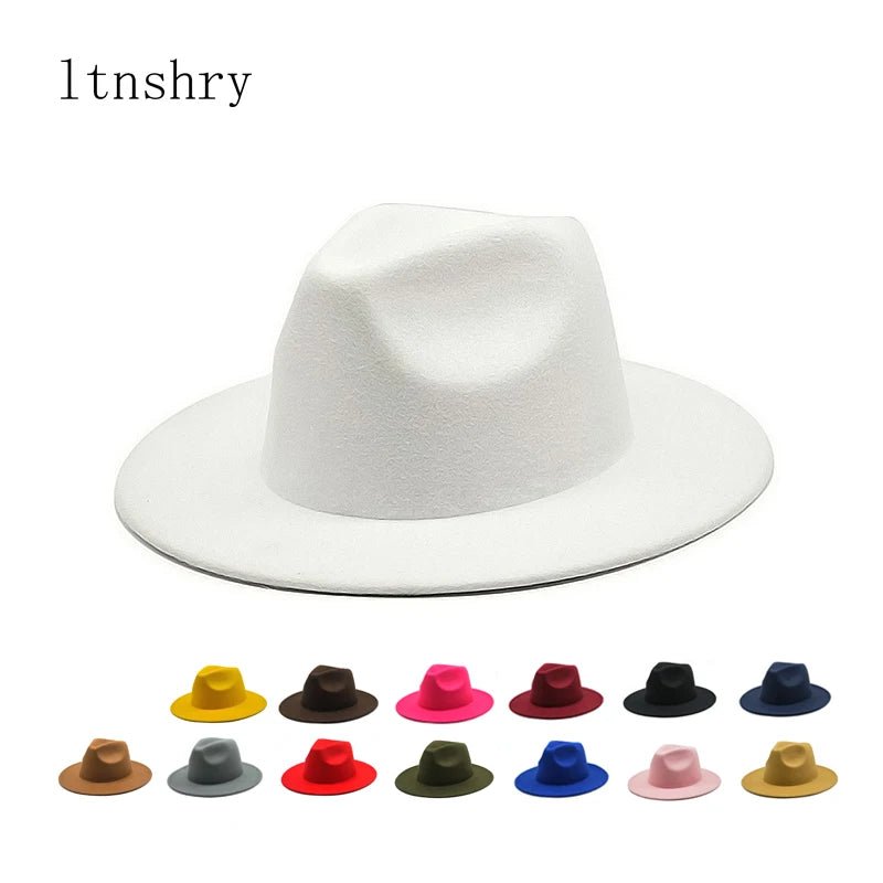 Autumn Winter Women's Felt Fedora - Vintage British Style, Big Brim, White Jazz Cap, 56 - 58cm - KME means the very best