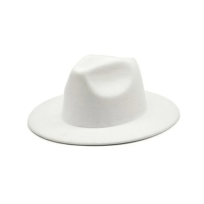 Autumn Winter Women's Felt Fedora - Vintage British Style, Big Brim, White Jazz Cap, 56 - 58cm - KME means the very best