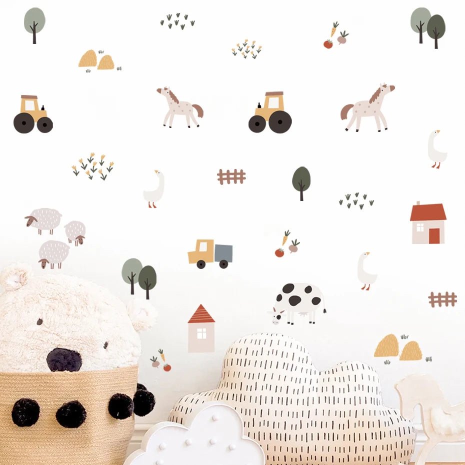 Boho Cartoon Cute Cows Farm Animal Watercolor Vinyl Wall Sticker - Nursery Baby Bedroom Home Decor - KME means the very best