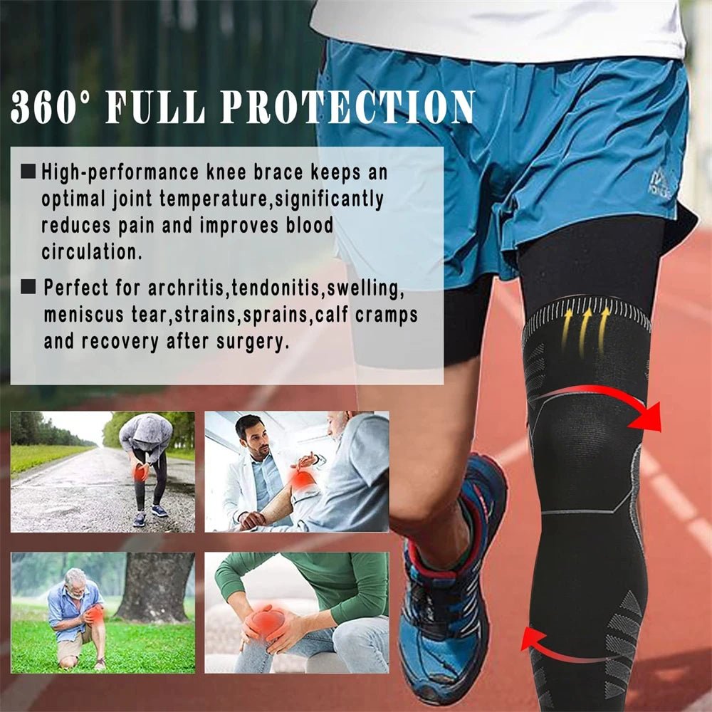 BraceTop Long Leg Compression Sleeves - Full Leg Knee Support for Basketball, Football, Knee Pain Relief - KME means the very best