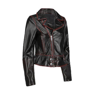 Buena Vista Womens Striped Short Biker Leather Jacket - KME means the very best