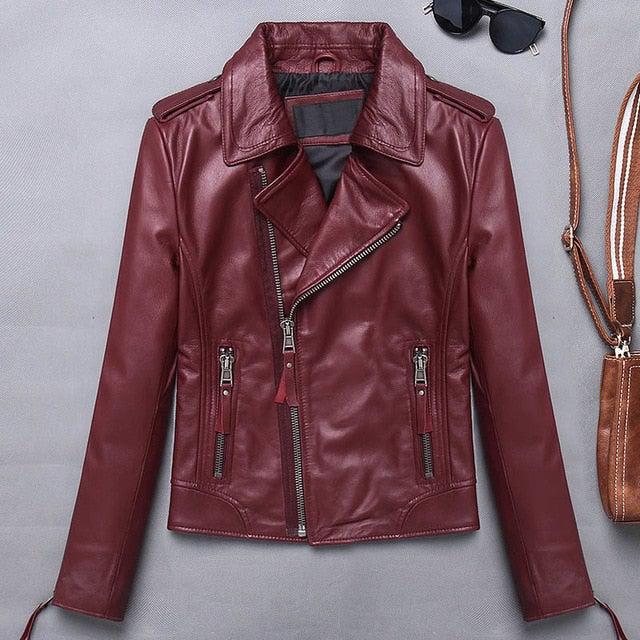 Candy Women Lambskin Genuine Leather Slim Short Motorcycle Biker Jacket - KME means the very best