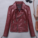 Load image into Gallery viewer, Candy Women Lambskin Genuine Leather Slim Short Motorcycle Biker Jacket - KME means the very best
