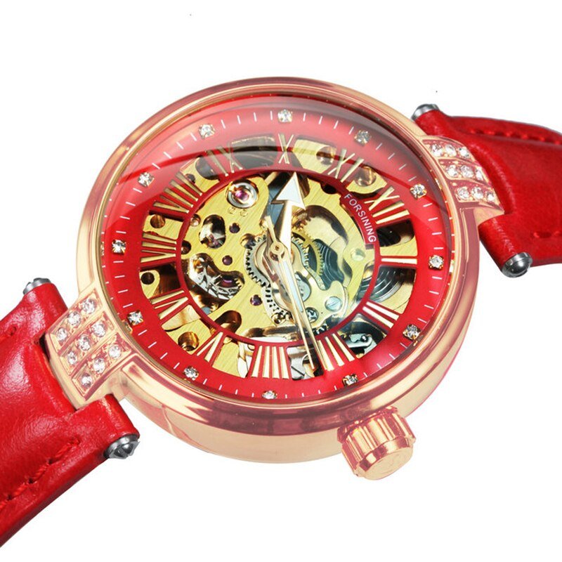 Fashion Vintage Mechanical Women Watches Top Brand Luxury Gold Skeleton Leather Strap Ladies Watch - KME means the very best