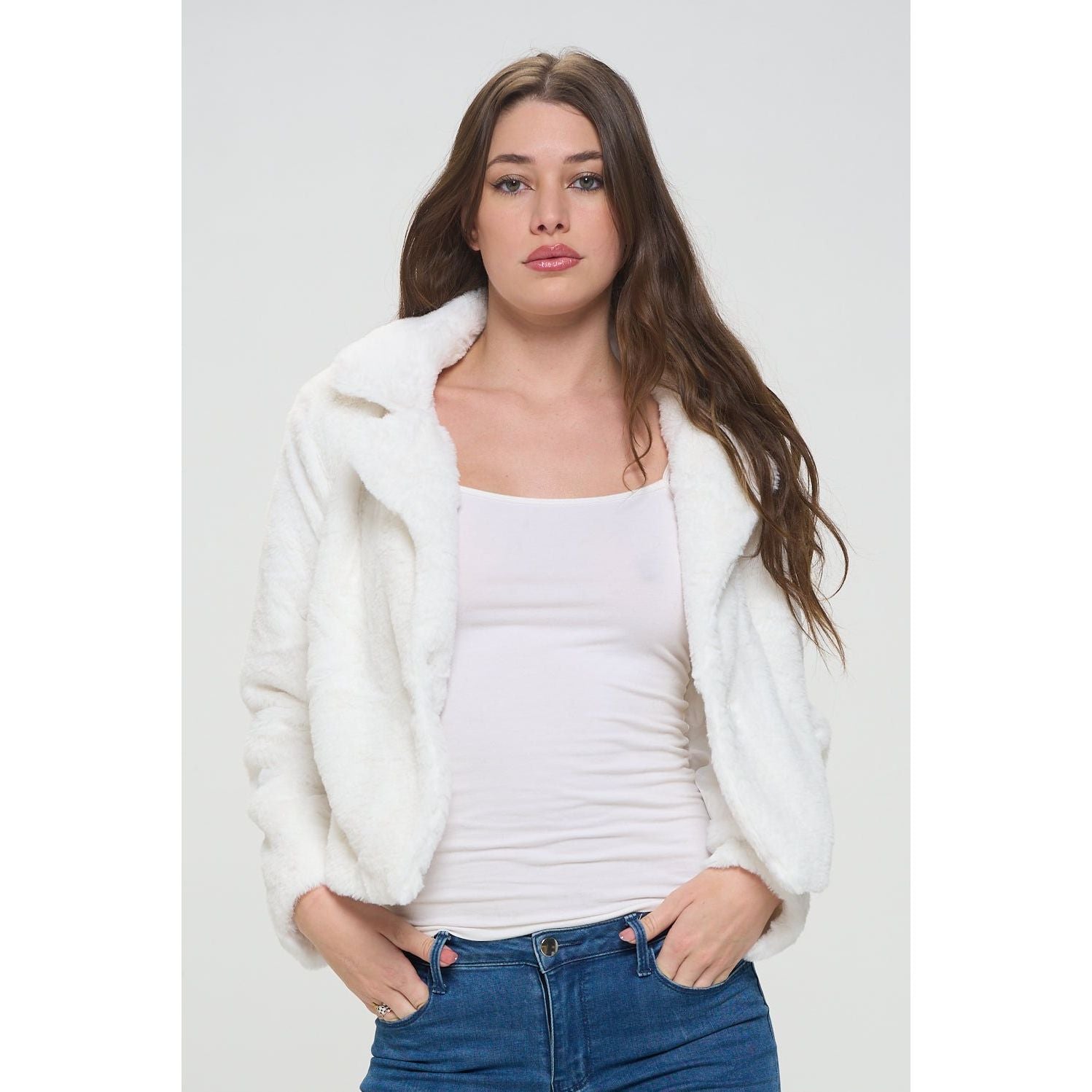 Ivory Flurry Fur Collar Jacket - Luxurious Faux-Fur Coat for Nighttime Glamour - KME means the very best
