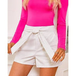 Load image into Gallery viewer, Lottie Women&#39;s Real Leather High Waist Wide Leg Shorts White - KME means the very best
