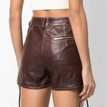 Load image into Gallery viewer, Maya Women&#39;s Genuine Leather High Waisted Shorts Brown - KME means the very best
