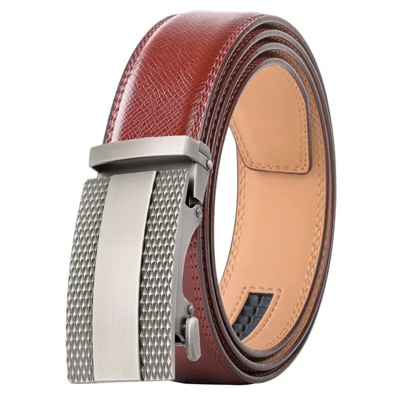 Men's Leather Belt - Black, Gray, Brown with Automatic Buckle - KME means the very best