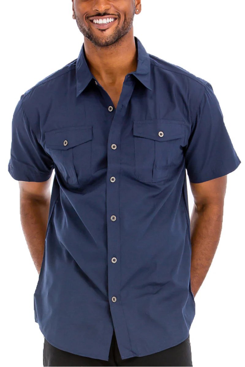 Men’s Short Sleeve Button Down Shirt – Dual Chest Pockets, Cotton - Polyester Blend - KME means the very best