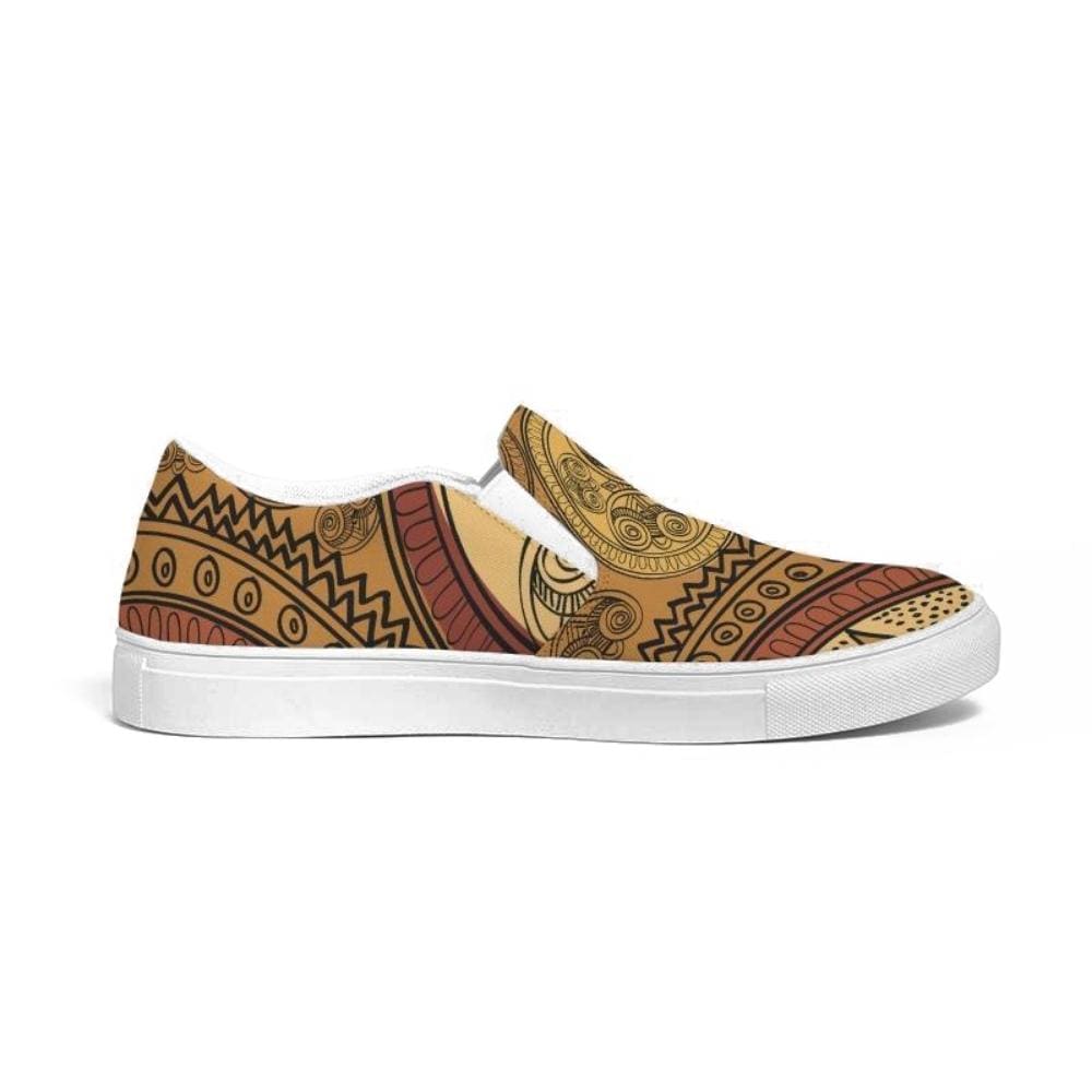 Men's Sneakers, Brown Paisley Low Top Canvas Slip - on Sports Shoes - B3z475 - KME means the very best