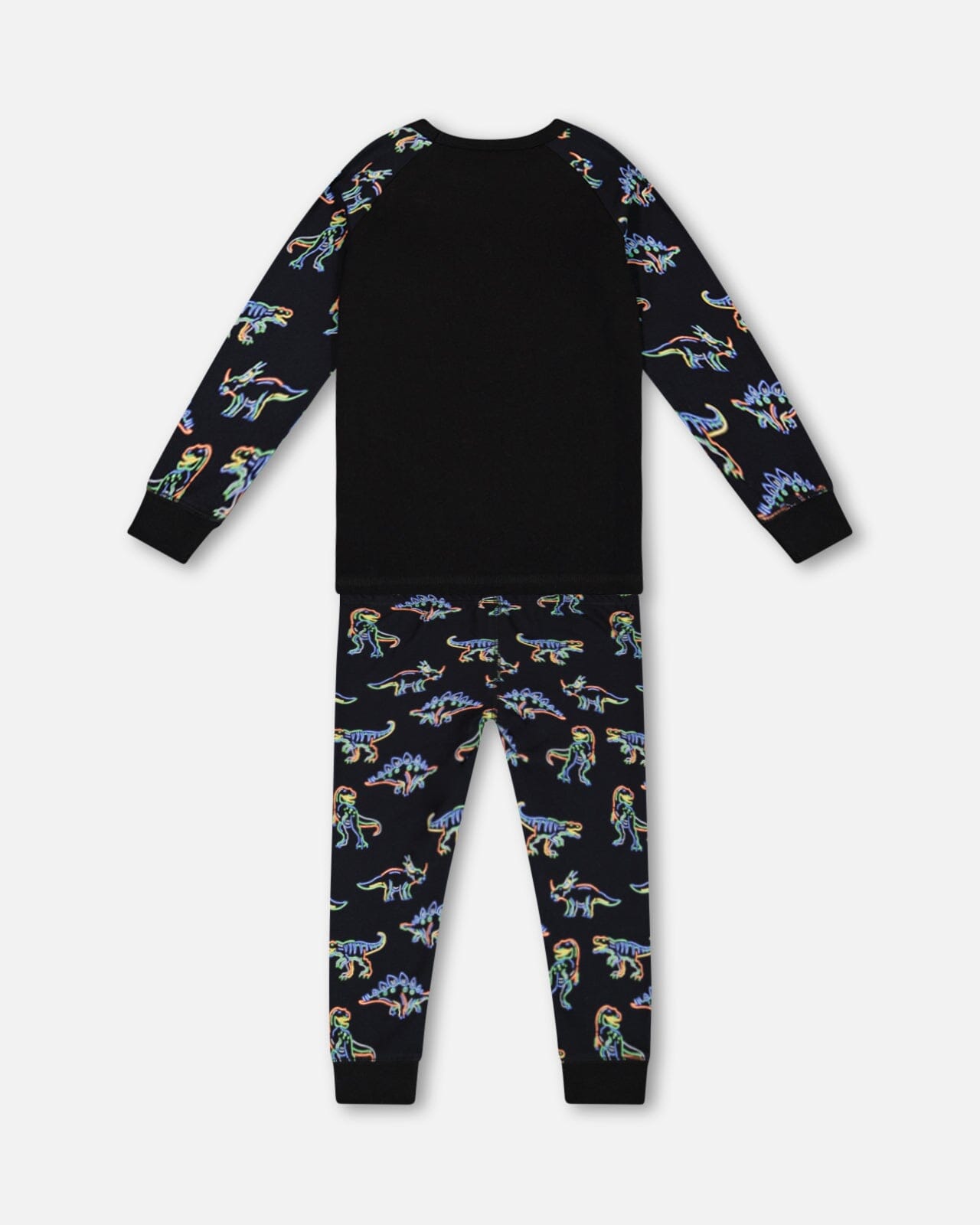 Organic Cotton Two Piece Pajama Set Black Printed Neon Dino - KME means the very best