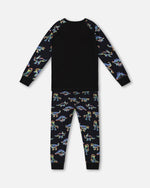 Load image into Gallery viewer, Organic Cotton Two Piece Pajama Set Black Printed Neon Dino - KME means the very best
