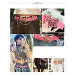 Load image into Gallery viewer, Pink Butterfly Belt Women&#39;s Stylish Niche Style Skirt Decorative Snap Belt Width Y2g Sexy Pant Belt White Rose - KME means the very best
