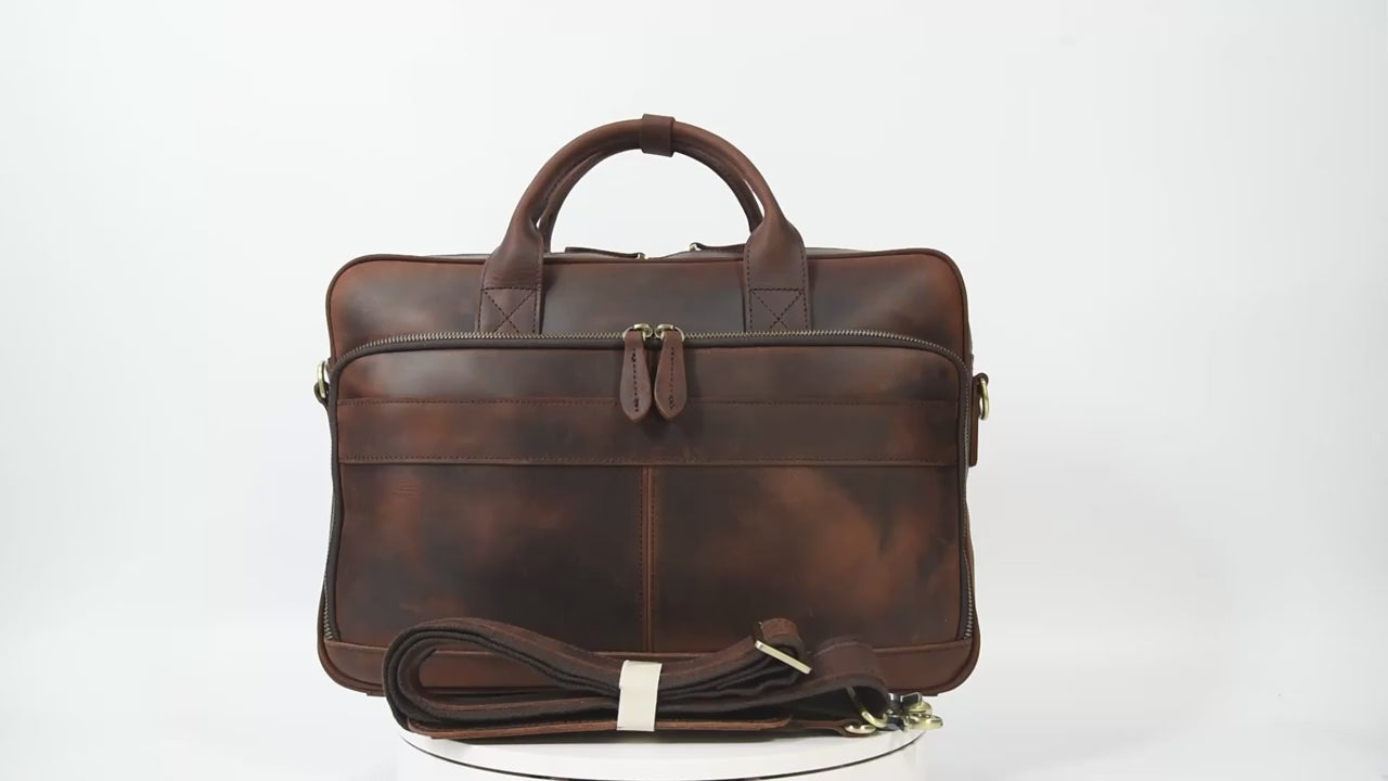MAHEU's Retro Briefcase - 15-inch Vintage Genuine Leather Bag - Solid Pattern - Free Shipping in the USA