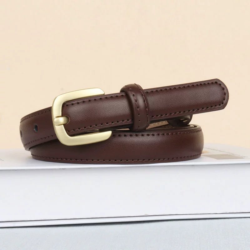 Punch - Free Female Brown Belt - Minimalist Cowhide Leather Belt for Women with Alloy Pin Buckle - KME means the very best