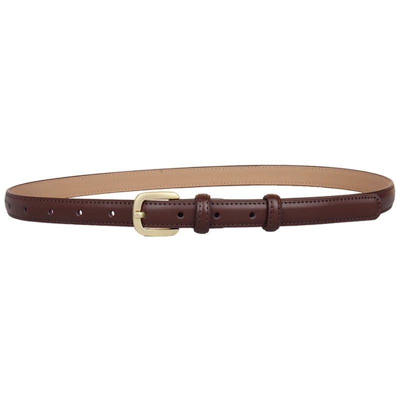 Punch - Free Female Brown Belt - Minimalist Cowhide Leather Belt for Women with Alloy Pin Buckle - KME means the very best