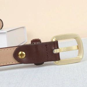 Punch - Free Female Brown Belt - Minimalist Cowhide Leather Belt for Women with Alloy Pin Buckle - KME means the very best