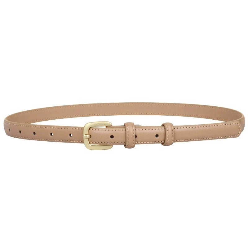 Punch - Free Female Brown Belt - Minimalist Cowhide Leather Belt for Women with Alloy Pin Buckle - KME means the very best