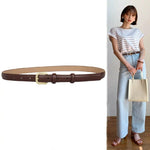 Load image into Gallery viewer, Punch - Free Female Brown Belt - Minimalist Cowhide Leather Belt for Women with Alloy Pin Buckle - KME means the very best
