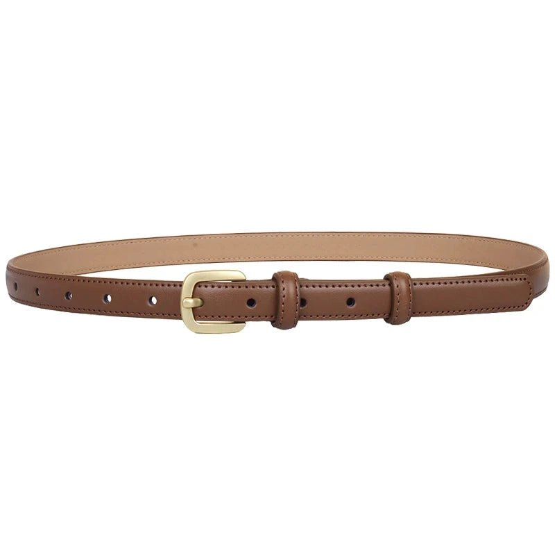 Punch - Free Female Brown Belt - Minimalist Cowhide Leather Belt for Women with Alloy Pin Buckle - KME means the very best