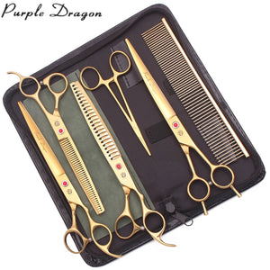 Purple Dragon 8" Japan 440C Pet Scissors Kit - Thinning Shears Chunker Curved Scissors - KME means the very best