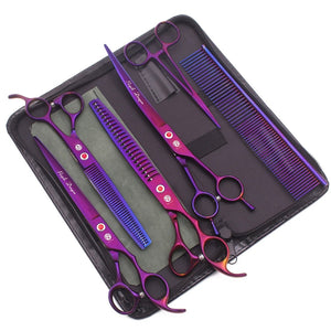 Purple Dragon 8" Japan 440C Pet Scissors Kit - Thinning Shears Chunker Curved Scissors - KME means the very best