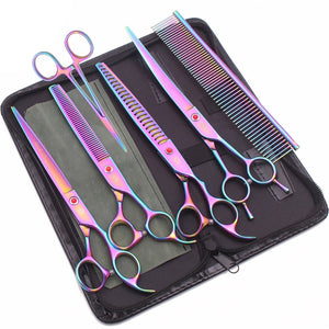 Purple Dragon 8" Japan 440C Pet Scissors Kit - Thinning Shears Chunker Curved Scissors - KME means the very best