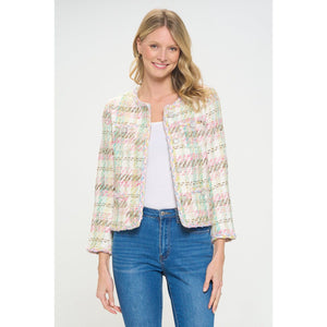 Rainbow Tweed Plaid Elegance Jacket - Sophisticated Formal Wear with Vibrant Flair - KME means the very best