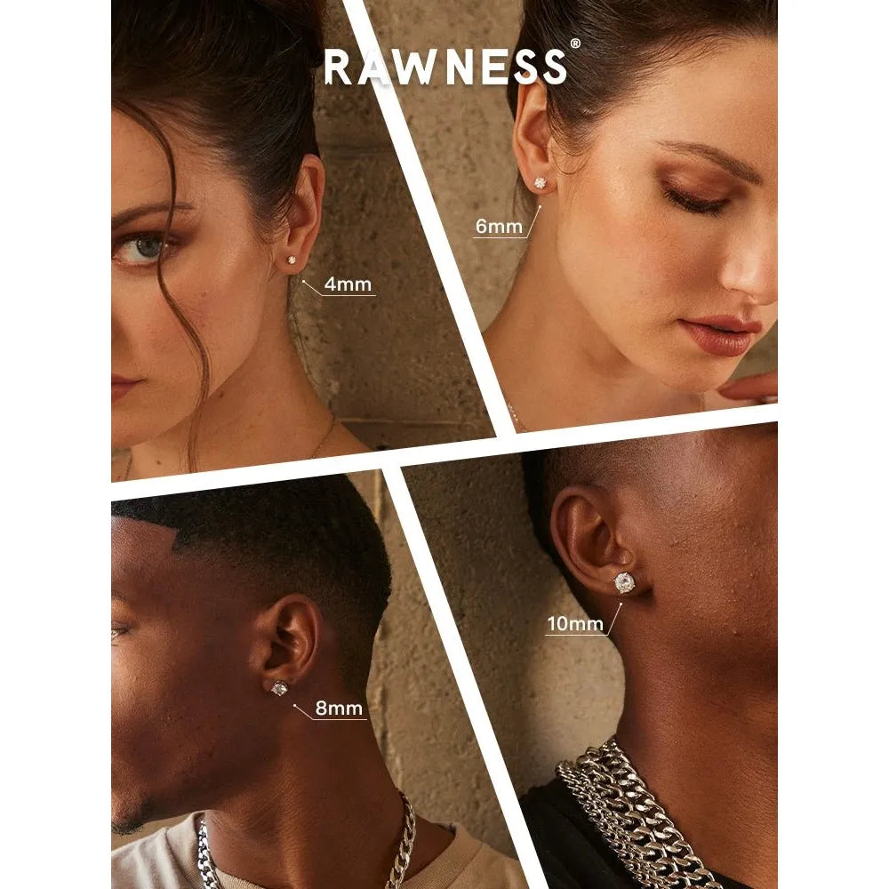 Rawness Moissanite Sterling Silver Men's Hip Hop Style Ear Studs - KME means the very best