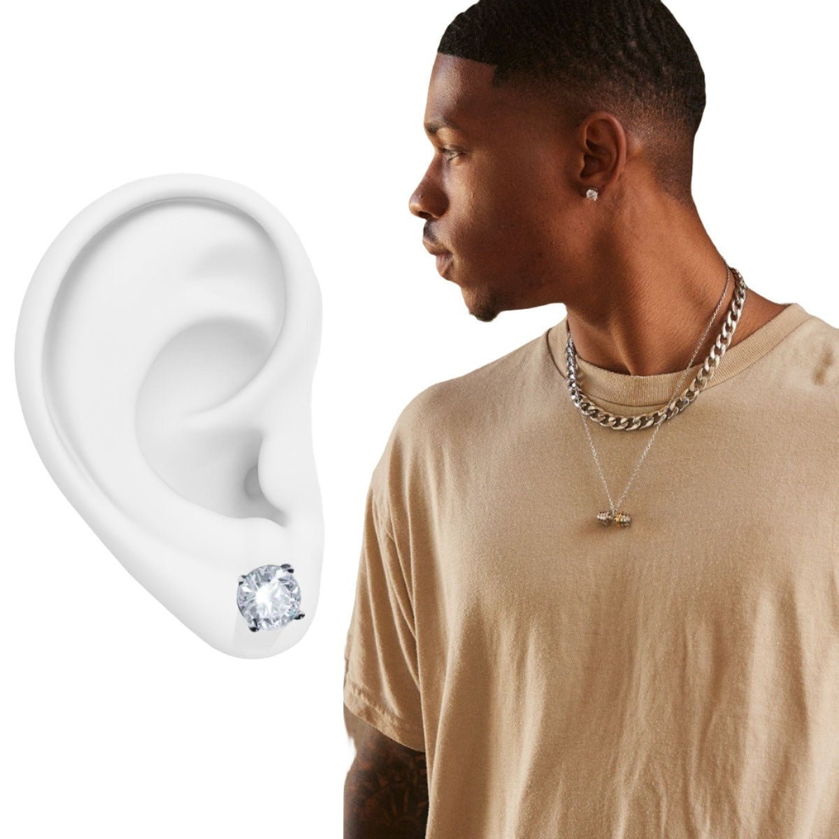 Rawness Moissanite Sterling Silver Men's Hip Hop Style Ear Studs - KME means the very best