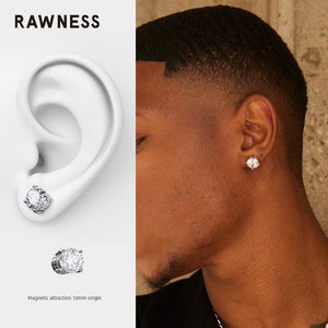 Rawness Moissanite Sterling Silver Men's Hip Hop Style Ear Studs - KME means the very best