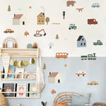 Load image into Gallery viewer, Scandinavian Kids Wall Stickers - Building &amp; Animal Layout for Kids&#39; Rooms - KME means the very best
