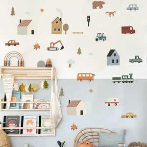 Scandinavian Kids Wall Stickers - Building & Animal Layout for Kids' Rooms - KME means the very best