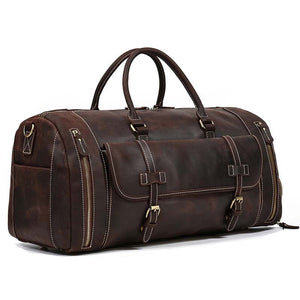 Travel Bag Vintage Leather Travel Duffle Bag With Shoe Pocket 20 inch Big Capacity Real Leather Weekender Luggage Bag large Messenger Bag - KME means the very best