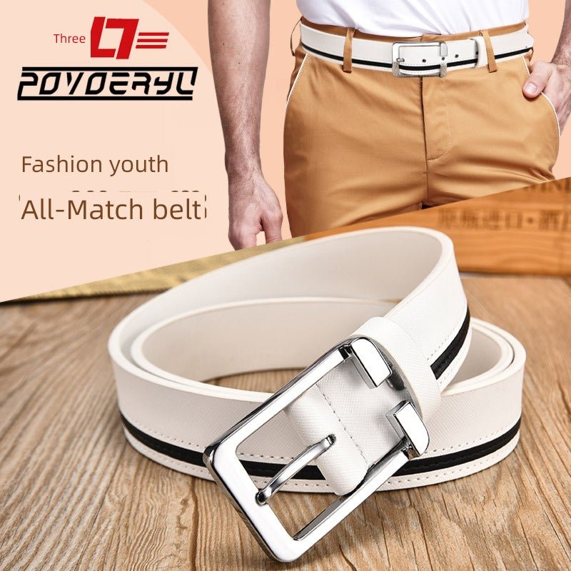 Trendy White Casual Men's Leather Belt - Soft Cowhide with Pin Buckle - KME means the very best