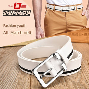 Trendy White Casual Men's Leather Belt - Soft Cowhide with Pin Buckle - KME means the very best