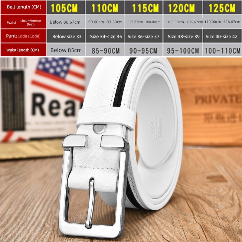 Trendy White Casual Men's Leather Belt - Soft Cowhide with Pin Buckle - KME means the very best