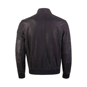 UK Flag Embossed Bomber Leather Jacket with Stripes - KME means the very best