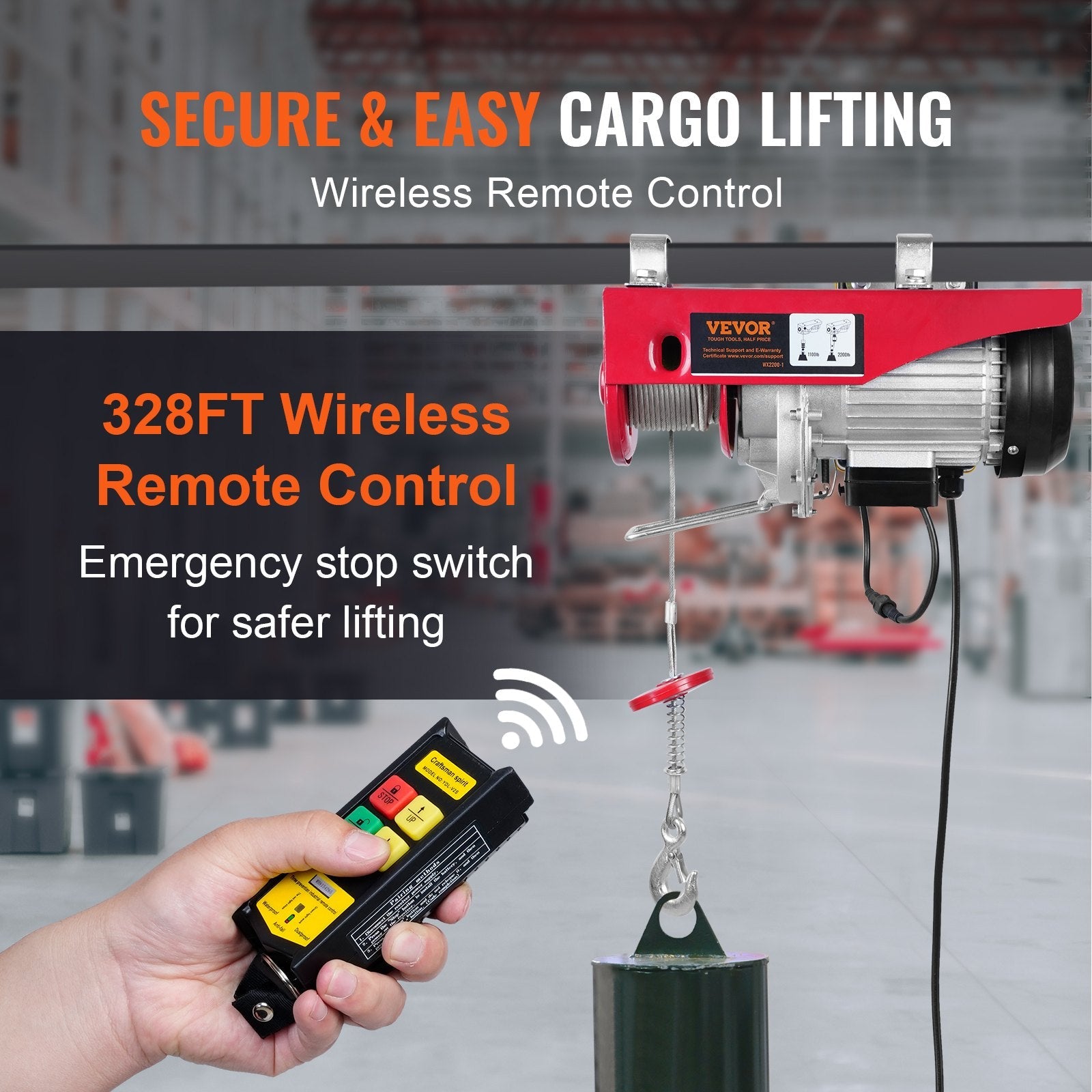 VEVOR 2200 lbs Wireless Attic Lift, 1600W 110V Electric Hoist with Wireless Remote Control, 40ft Single Cable Lifting Height & Pure Copper Motor, for Garage Warehouse Factory - KME means the very best