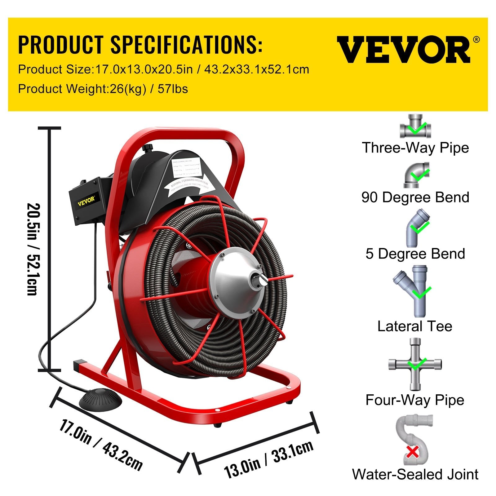 VEVOR 75FT Drain Cleaning Machine - 250W Electric Auger with Foot Switch, Cutters, for 1" - 4" Pipes - KME means the very best