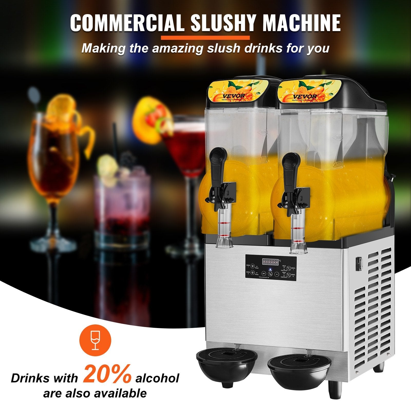 VEVOR Commercial Slushy Machine, 24L/6.4Gal Two Bowls, 100 Cup Margarita Smoothie Frozen Drink Maker, 640W Stainless Steel Margarita Machine, Slushie Machine for Party Cafe Restaurants Bars Home - KME means the very best