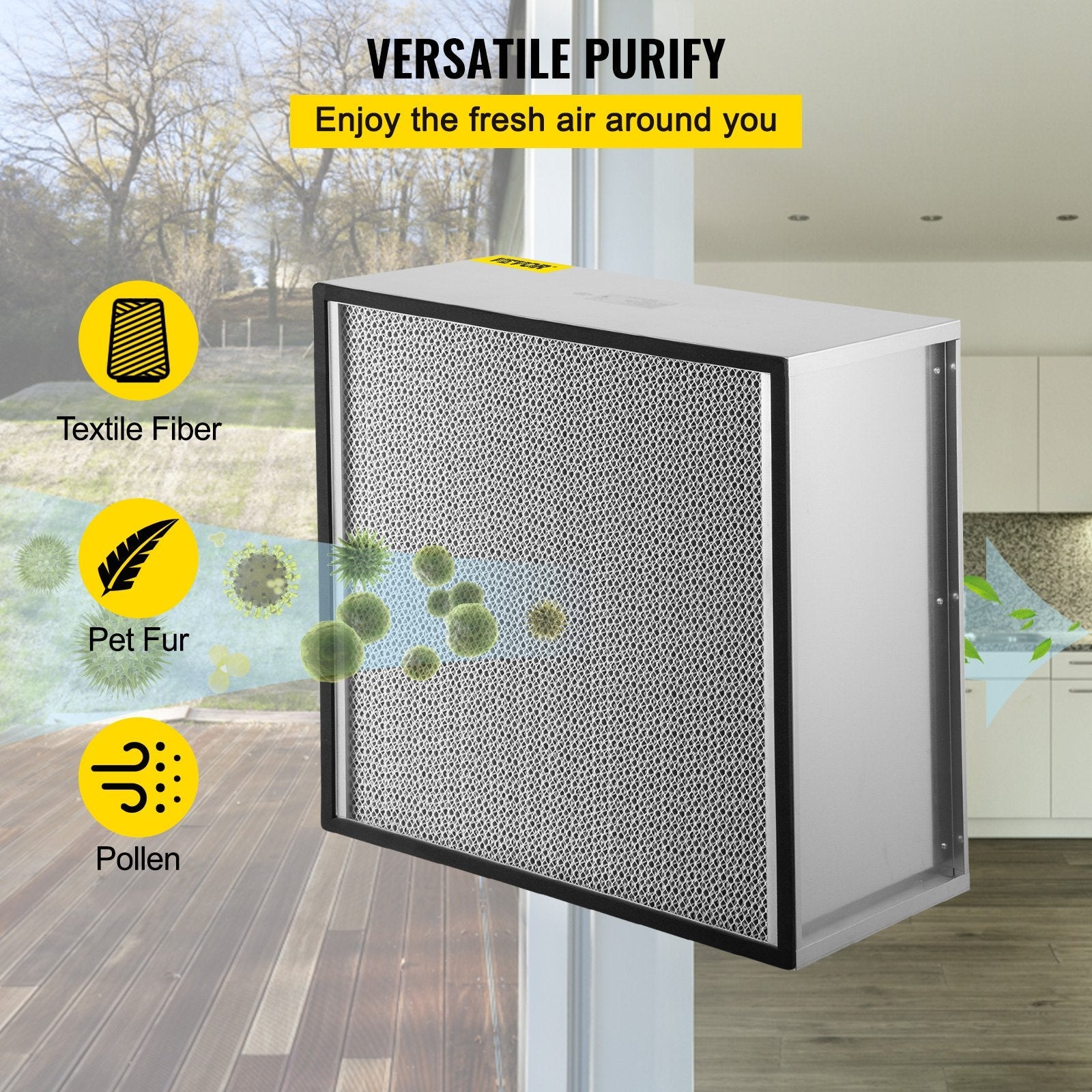 VEVOR HEPA Replacement Filter, 24''x24''x11.5'' AC Filter, True HEPA Pleated Air Filter, Air Filter Replacement with Galvanized Frame, 99.97% Standard Filter Compatible for HEPA Filter Novair 2000 - KME means the very best