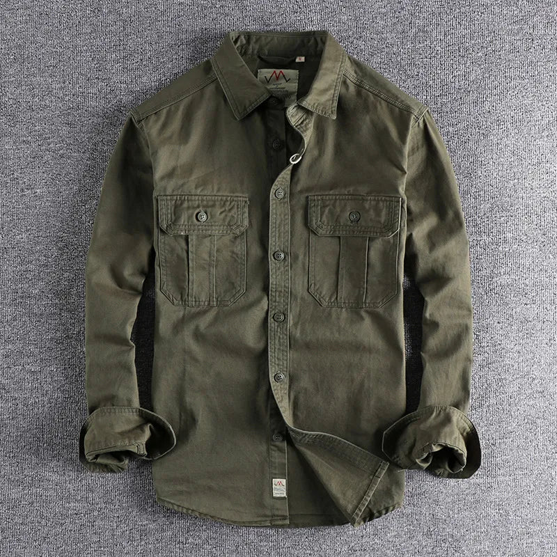 Wash n - Style Uniform Long - Sleeved Shirt for Men - Double Pockets Casual Youth Jacket Thin Coat - KME means the very best