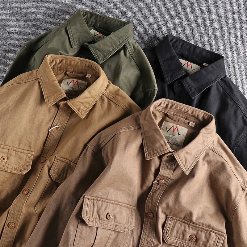 Wash n - Style Uniform Long - Sleeved Shirt for Men - Double Pockets Casual Youth Jacket Thin Coat - KME means the very best