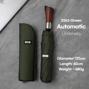 Windproof Large Umbrella for Men - Fully Automatic 8 Ribs Heavy Rain Outdoor Wooden Folding Umbrella - KME means the very best